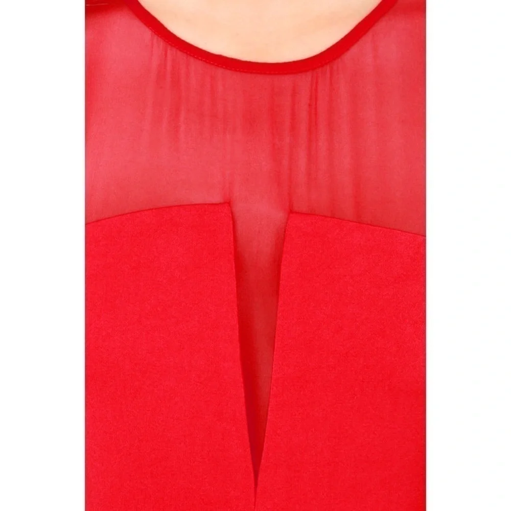 ARYN K Sheer Silk Panel Deep V-Neck Cutout Back Sleeveless‎ Sheath Mini Dress S - Picture 3 of 8